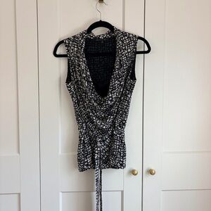 Lafayette 148 New York Silk Black and White Drape Neck Blouse | 6